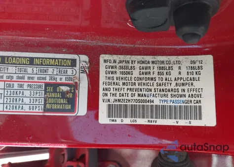 2013 Honda Insight Ex from USA, damaged, VIN JHMZE2H77DS000494